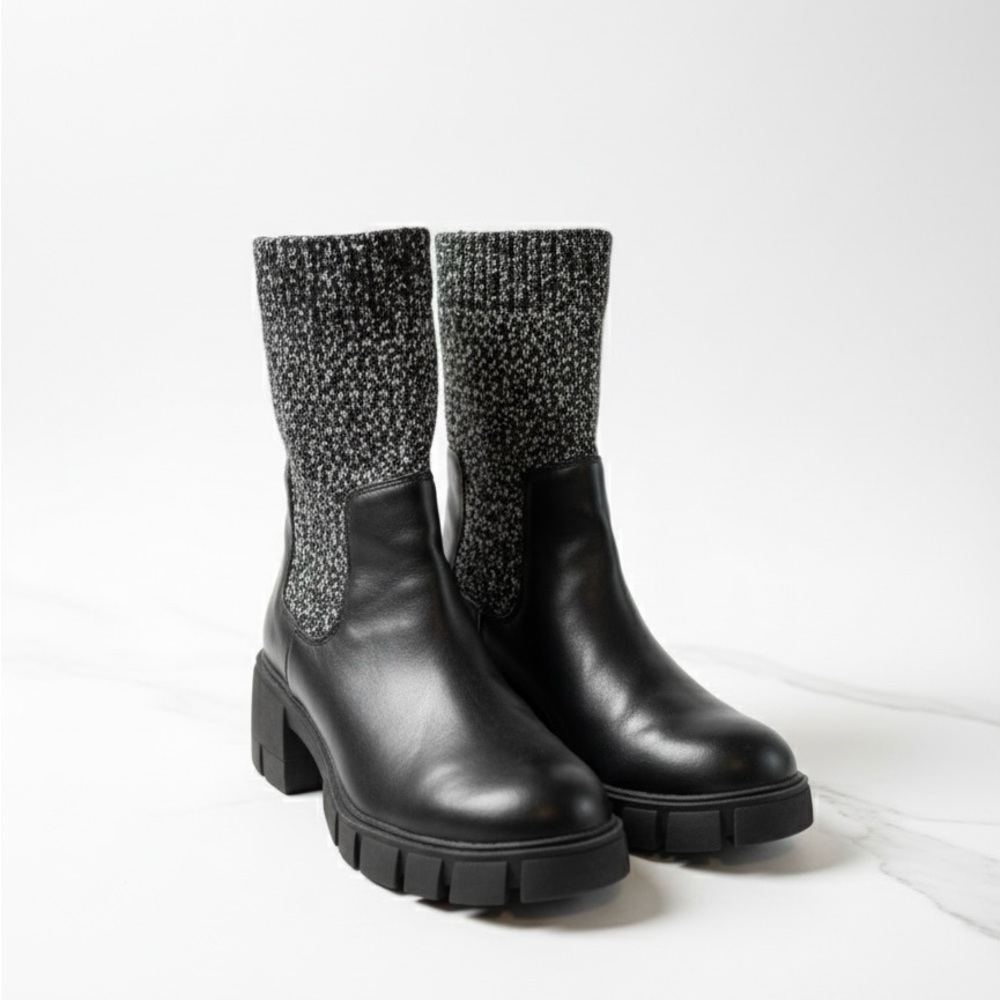 A New Day Black Knit-Top Lug Sole Boots